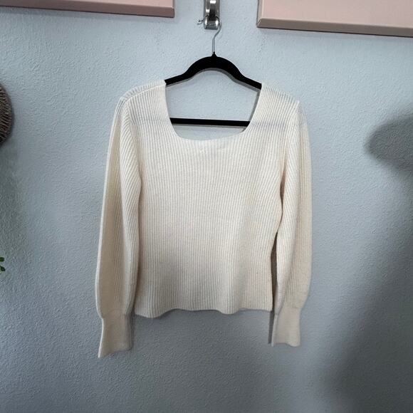 NEW Madewell SoftWool Square-Neck Pullover Sweater Medium Cashmere Blend Cream - Picture 4 of 10